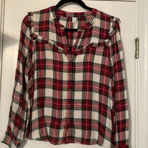 Old Navy Red/White/Green Plaid Flannel Blouse XS